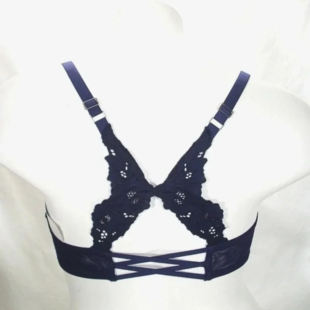 38DDD Unveiled Felina Beautiful Love Front Close‎ Underwire Bra Navy Blue NWT